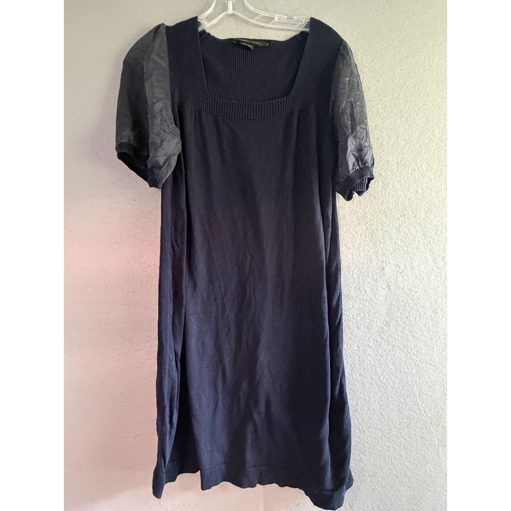 BCBGMAXAZRIA Sweater Dress Womens S Blue Square Neck Puff Sleeve Knit Short